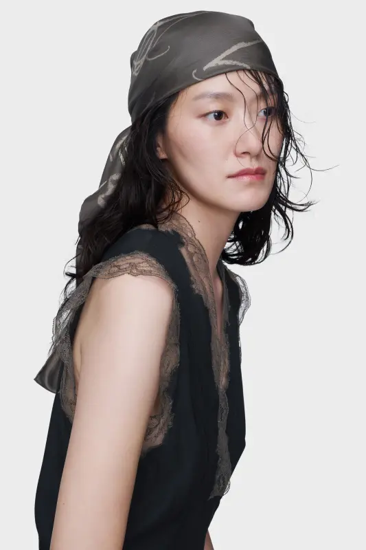 Maison Margiela Scribbled Numerical silk foulard Dark grey online