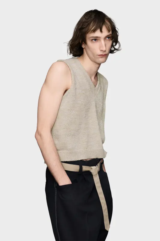 Maison Margiela Mens Blue Cotton Knit Vest Ice blue and beige online