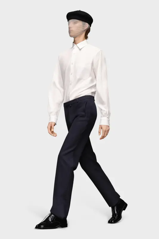 Maison Margiela Navy Wool Twill Pleated Pants Navy Blue online