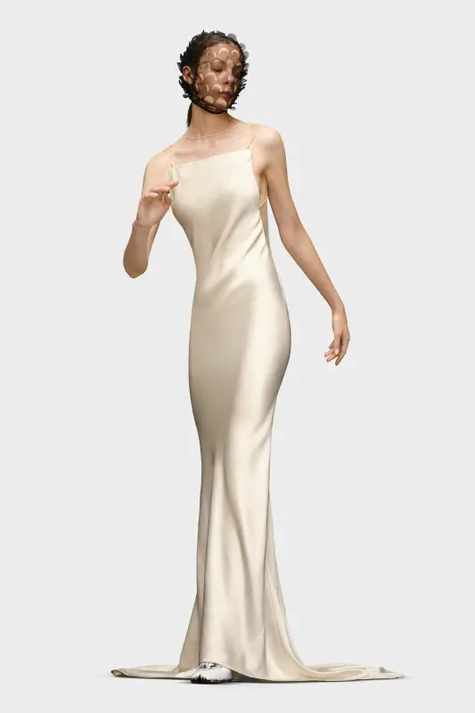 Maison Margiela Ivory Hammered Satin Flared Maxi Dress Ivory online