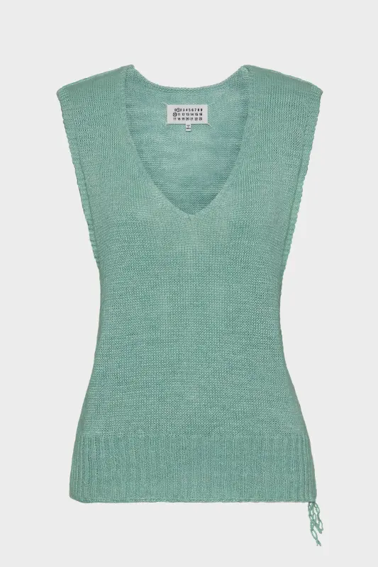Maison Margiela Light Blue Hemp-knitted V-neck Vest Light Blue online