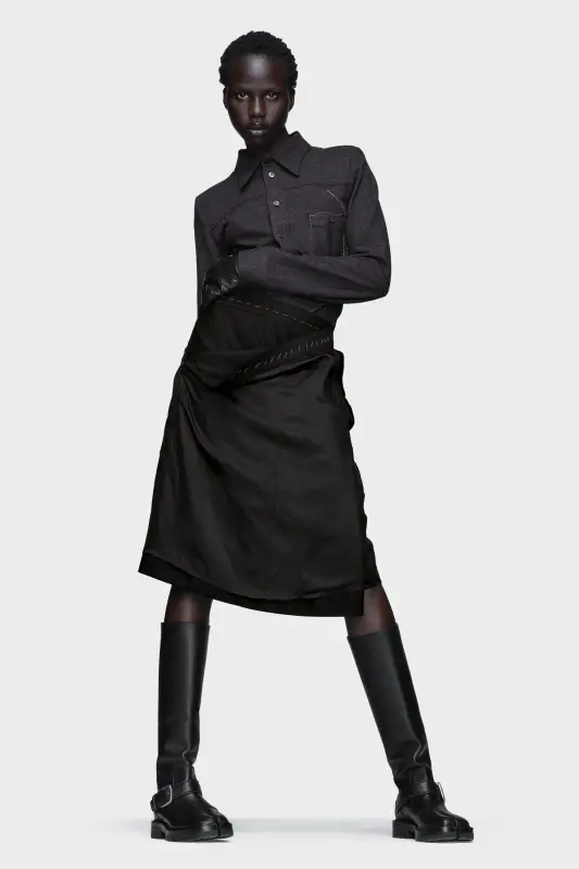 Maison Margiela Womens Black Wool Long-Sleeved Dress Melange carbon and black online