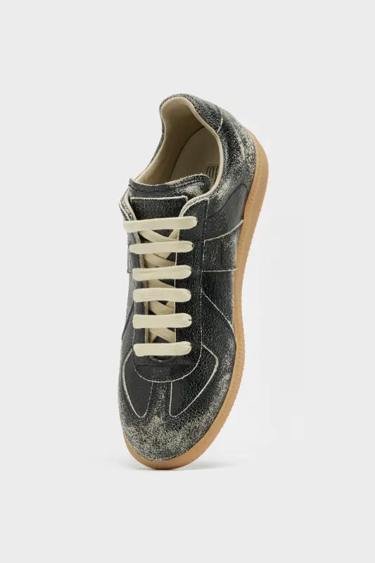 Maison Margiela Womens Black Cracked Leather Replica Sneakers Black and White online